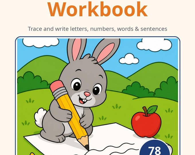 Handwriting Workbook for Kids | Trace Letters A-Z, Numbers, Words & Sentences — Printable PDF, Ages 4-7 (PreK-2nd)