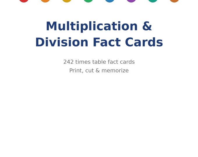 Multiplication Division Flash Cards Printable | Times Tables Fact Cards 3rd 4th Grade | Memorize Math Facts | Digital Download