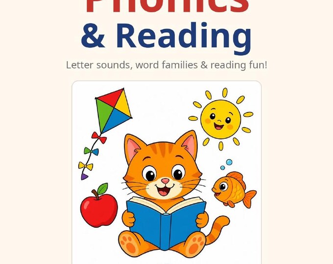 Phonics and Reading Workbook for Kids Ages 5-8 | 78 Page Printable | Letter Sounds, CVC Words, Blends, Sight Words | Homeschool Kindergarten
