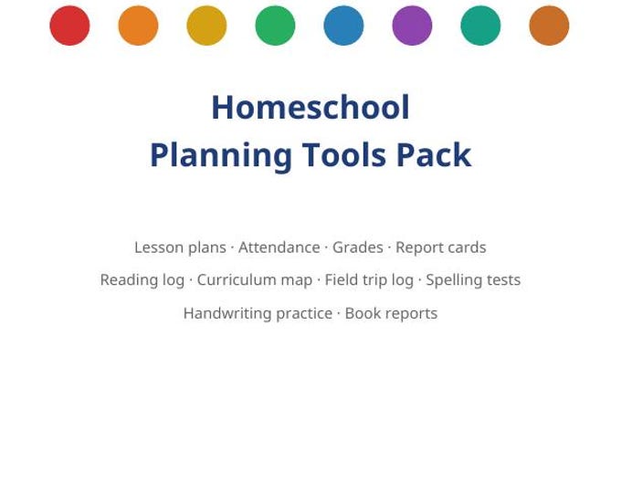 Homeschool Planning Pack Printable | Lesson Planner Attendance Tracker Grade Book Report Card Reading Log | Tool Bundle