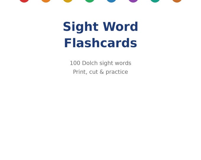Sight Word Flashcards Printable | 100 Dolch Sight Words Flash Cards for Kindergarten 1st Grade | Learn to Read Cards | Digital Download