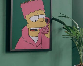 Hand painted, 90s Bart Simpson acrylic painting