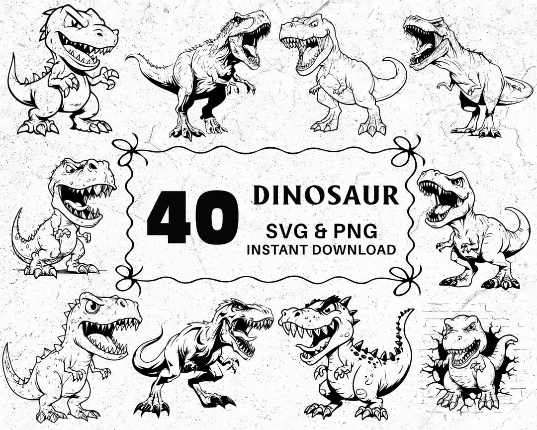 Dinosaur SVG Clipart Bundle, Cute Dino Silhouettes (digital Download ...