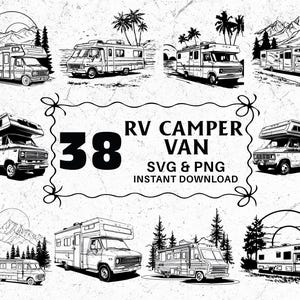 RV Camper Van SVG Bundle: Camping Silhouette Clipart (Digital Download