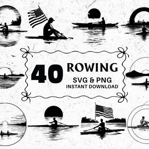 Rowing SVG PNG Bundle: Rowboat Silhouette, Cricut Ready
