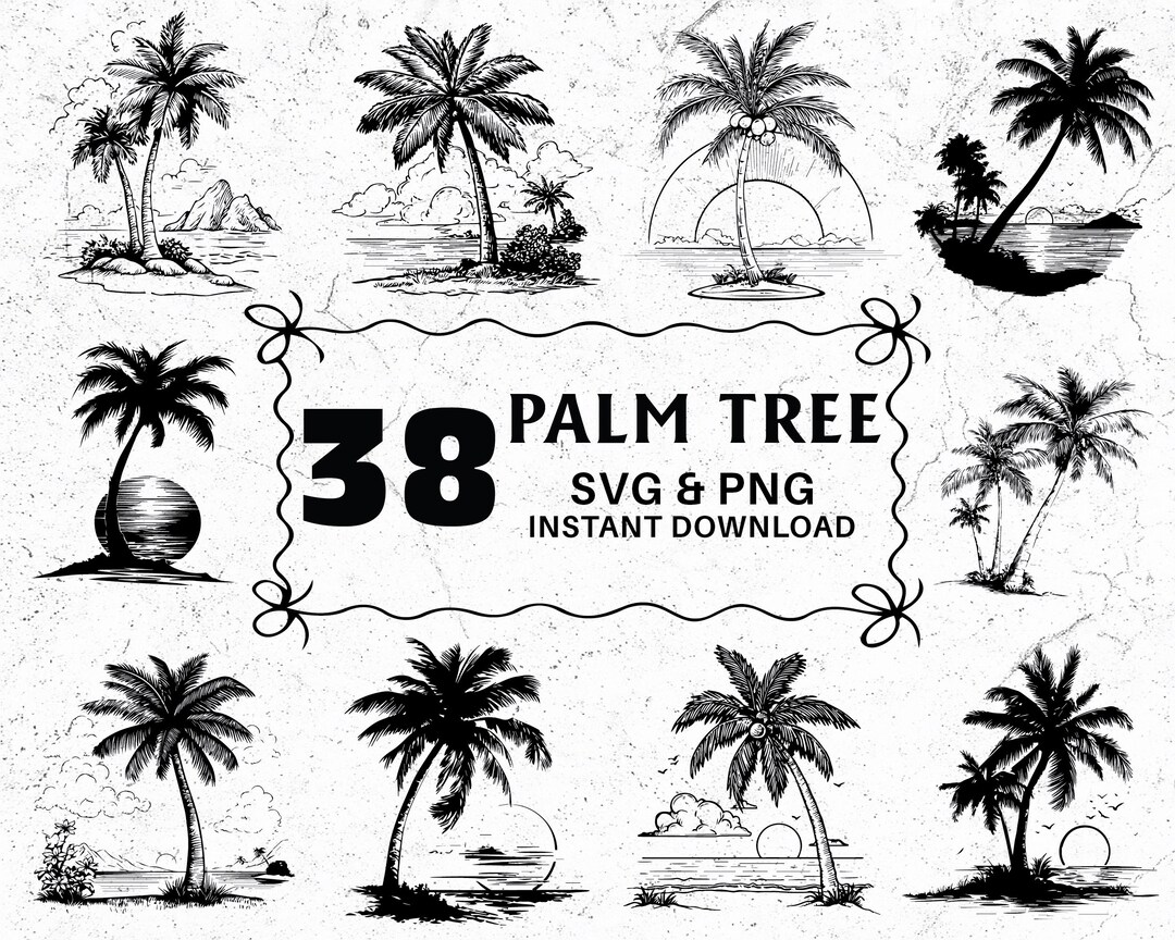 Palm Tree SVG PNG Bundle: Tropical Clipart, Beach Cut Files (digital ...