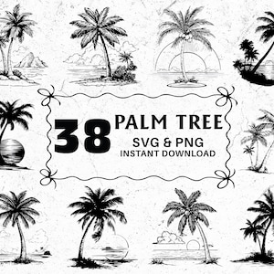 Palm Tree Silhouette SVG PNG Bundle, Tropical Clipart, Beach Cut Files, Palm Tree Cricut, Vacation Svg, Coastal Png, Digital Design Decals