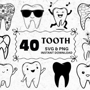 Tooth SVG PNG Clipart, Dentist SVG Cut Files, Cricut Tooth Files, Dental Logo Svg, Cute Tooth Decal, Orthodontist Clip Art, Dental Hygienist