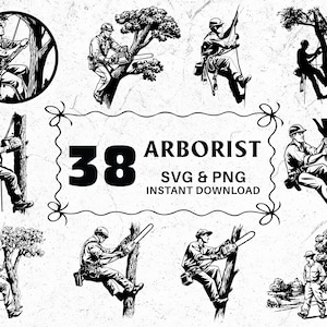 Arborist SVG PNG Bundle, Tree Climber Silhouette Clipart, Lumberjack Vector, Tree Service Cut Files, Arborist Decal Design, Arborist Vector