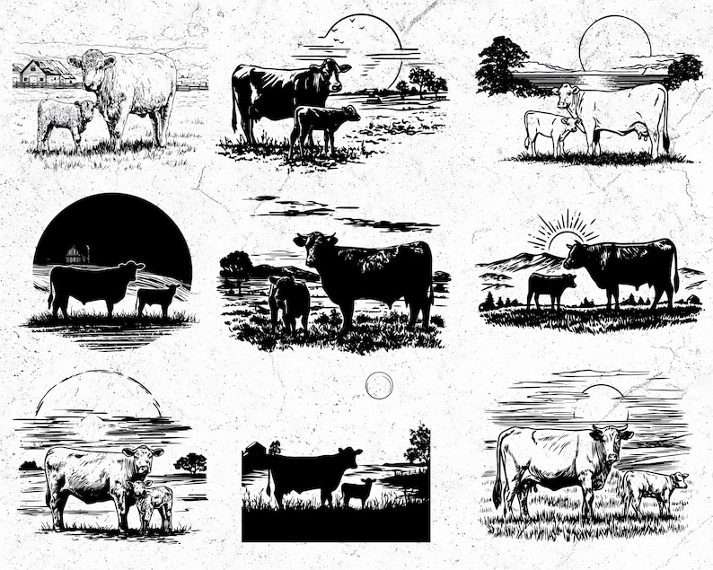 Angus Cow & Calf SVG PNG Bundle: Farm Silhouette Clipart (digital ...
