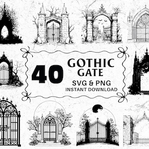 Gothic Gate SVG PNG Clipart, Haunted Iron Gate Silhouettes, Cricut Cut Files, Halloween Png, Spooky Decor, Gothic Crafts, Haunted Fence Svg