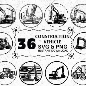 Construction Vehicle SVG Bundle: Bulldozer, Excavator, Truck Decals (Digital Download