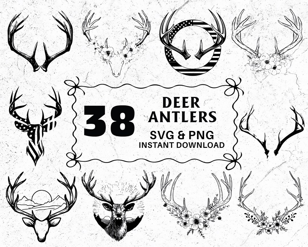 Deer Antlers SVG PNG Bundle, Rustic Stag Horn Clipart, Woodland Vector ...