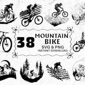 Mountain Bike SVG PNG Bundle, Cycling Clipart, Bicycle Cut File, Mountain Bike Silhouette, Mountain Bike Vector & Logo, Digital Design Decal