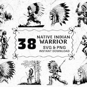 Native Indian Warrior SVG PNG Bundle: Tribal Clipart, Cut Files (Digital Download)
