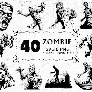 Griezelige Zombie SVG PNG-bundel: Halloween-clipart, ondode vector (digitale download)