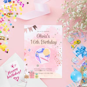 Tarjeta de cumpleaños minimalista rosa / Tarjeta de felicitación moderna y elegante para ella / Estética simple. Opción imprimible o enviada por correo.