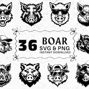 Boar SVG PNG Bundle, Wild Boar Silhouette Clipart, Forest Animal Vector, Boar Cricut Cut File,  Decals & Crafts, Forest Craft Svg, Hunting