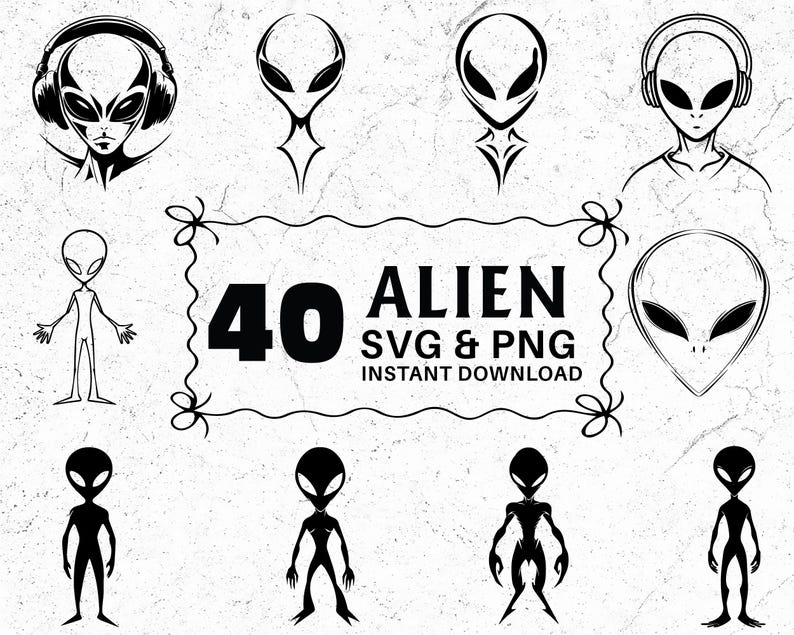 Alien SVG PNG Bundle: Sci-fi Silhouette Vector, Cricut Cut Files - Etsy