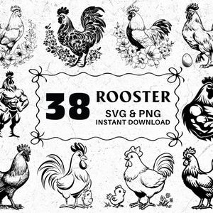 Hahn SVG Bundle: Bauernhof Tier Clipart, Cricut Cut Dateien (digitaler Download
