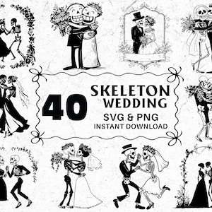 Gothic Wedding Skeleton Couple SVG PNG Bundle: Halloween Cricut Files