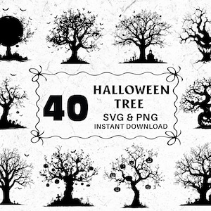 Spooky Halloween Tree SVG PNG Bundle: Haunted Forest Clipart (Digital Download