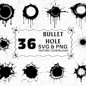 Bullet Hole SVG PNG Bundle, Gunshot Silhouette Clipart, Target Png, Shooting Range Cricut, Bullet Hole Cut File, Vector Design, Bullet Decal