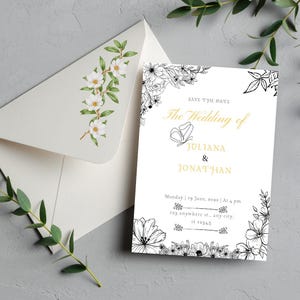 Boho Minimalistyczne Białe Zaproszenie Ślubne – Elegancki i Szykowny Szablon Zaproszenia Ślubnego do Wydruku