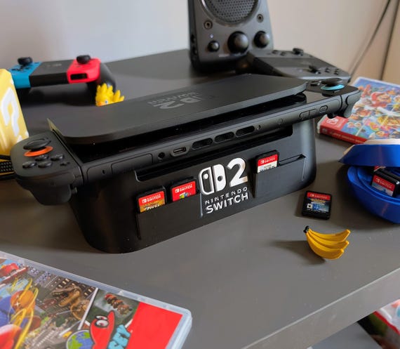 Angled Nintendo Switch 2 Space saver Maximum Airflow Dock: Optional Quick Swap Game Cartridge Slots (Holds 4)
