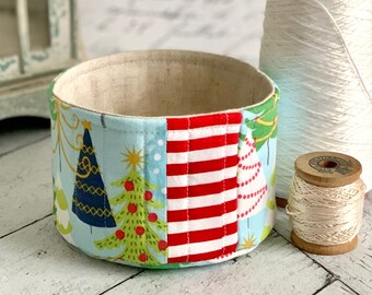 Fabric Cup Christmas Blue and Green Fabric Basket Bucket