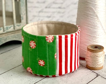 Fabric Cup Christmas Peppermints Red and Green Fabric Basket Bucket