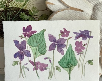 Plant Painting Original Art Violet Study Botanical Watercolor 6x4 Home Decor