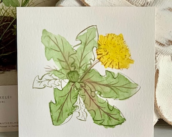 Flower Painting Original Art Dandelion Watercolor 5x5 Home Decor