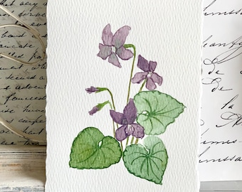 Plant Painting Original Art Violets Botanical Watercolor 4x6 Home Decor