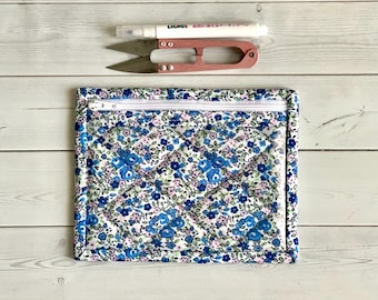 Small Vinyl Coin Purse Pink and Blue Floral Window Zipper Pouch Card Holder