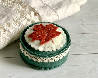 Wool Felt Pincushion Autumn Maple Leaf Handmade Pin Keep