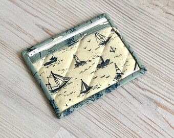 Small Vinyl Coin Purse Nautical Boats Window Zipper Pouch Card Holder