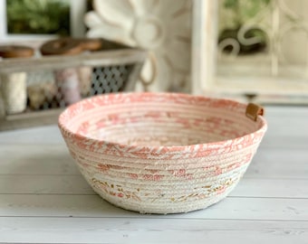 Rope Bowl Pink and White Pastels Decorative Basket
