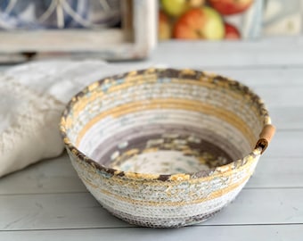 Rope Bowl Basket Yellow and Gray Pastels Decorative Basket