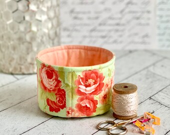 Medium Fabric Cup Patchwork Peach and Green Fabric Basket Bucket