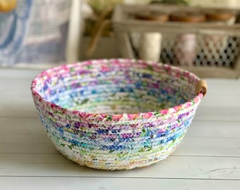 Rope Bowl Basket Watercolor Floral Colorful Decorative Basket
