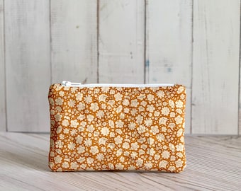 Flat Coin Purse Quilted Yellow Floral Pouch Change Purse Small Card Holder
