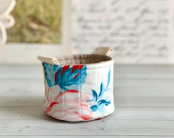Small Fabric Cup Pink and Blue Floral Little Fabric Basket Bucket