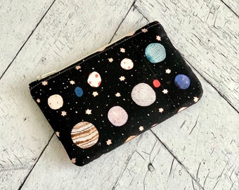 Flat Coin Purse Outer Space Planets Cute Coin Pouch Change Purse Small Card Holder Zipper Pouch