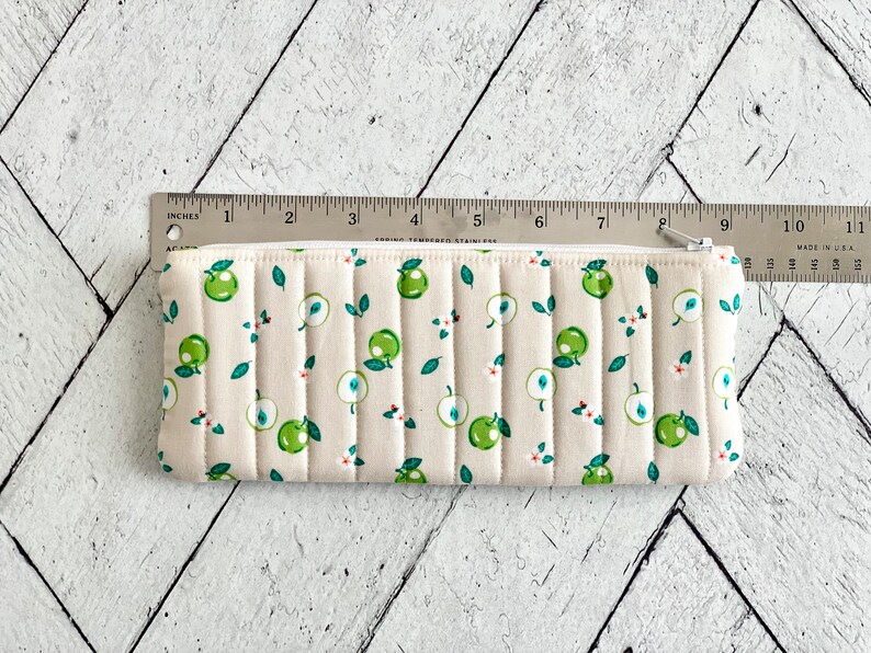 Quilted Pencil Case Green Apples Pencil Pouch Students Back to School image 3