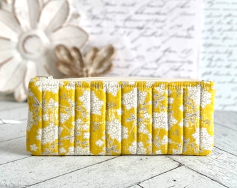 Quilted Pencil Case Yellow Floral Pencil Pouch Students Back to School