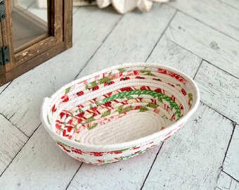 Small Rope Bowl Red and Green Rope Basket Trinket Bowl