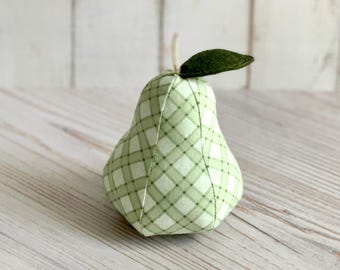 Farmhouse Pear Green Plaid Pear Fall Decor Pincushion
