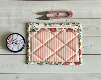 Small Vinyl Coin Purse Pink Striped Window Zipper Pouch Card Holder