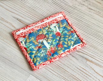 Small Vinyl Coin Purse Woodland Mushrooms Window Zipper Pouch Card Holder